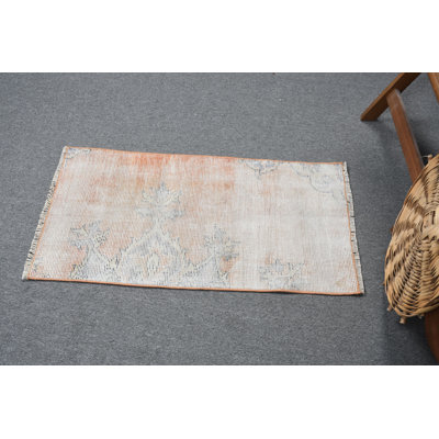 Small Vintage Oushak Rug in Orange for Kitchen Office Nursery and Outdoor Use