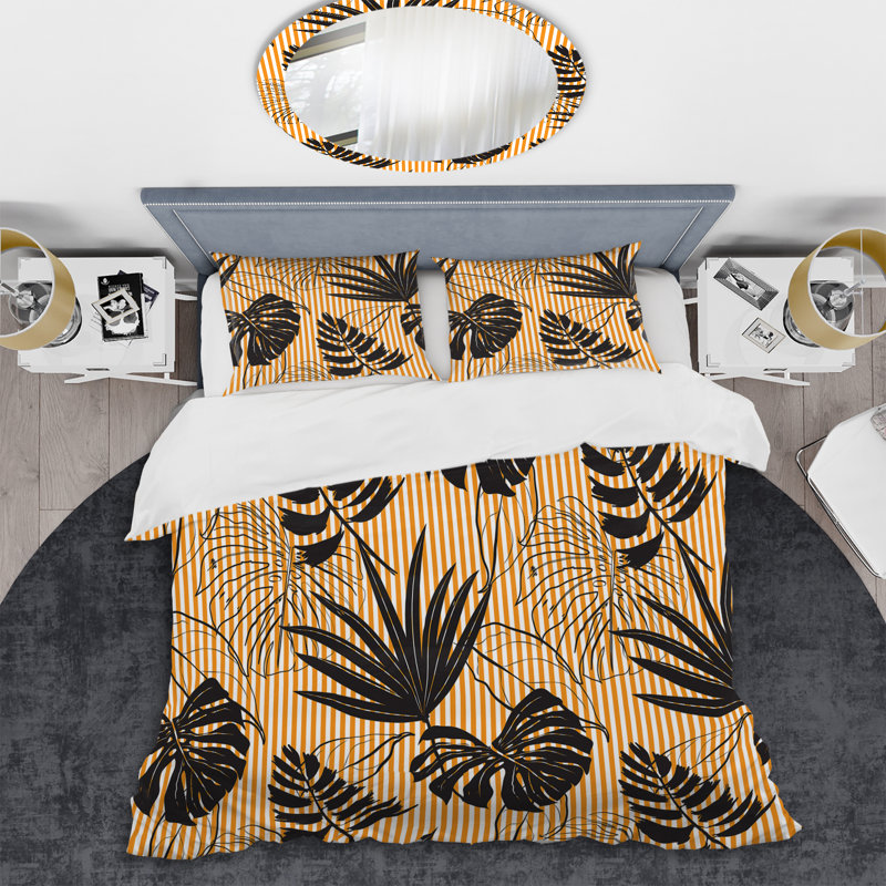 Ensemble de housse de couette en microfibre noir / crème 3 pièces, Housse de couette simple + 1 taie décorative stan