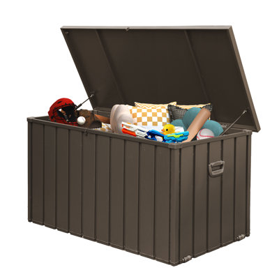 Domi Metal 150 Gallons Water Resistant Lockable Deck Box with Wheels in Brown