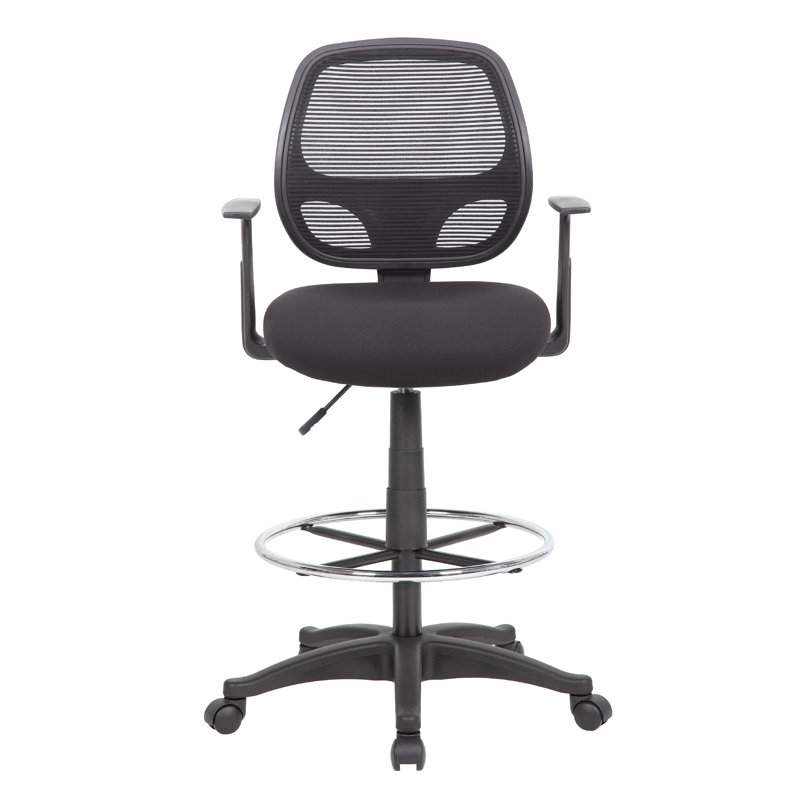 Lem Swivel Office Stool With T Arms, Footring, Black Linear Mesh Back