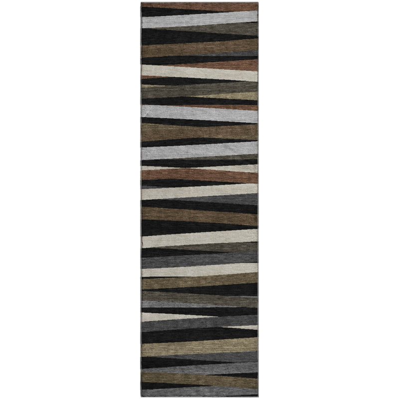 Premium Machine Washable Natoma AMF997 Stripes Rug, Tapis de couloir 2 pi 3 po x 7 pi 6 po
