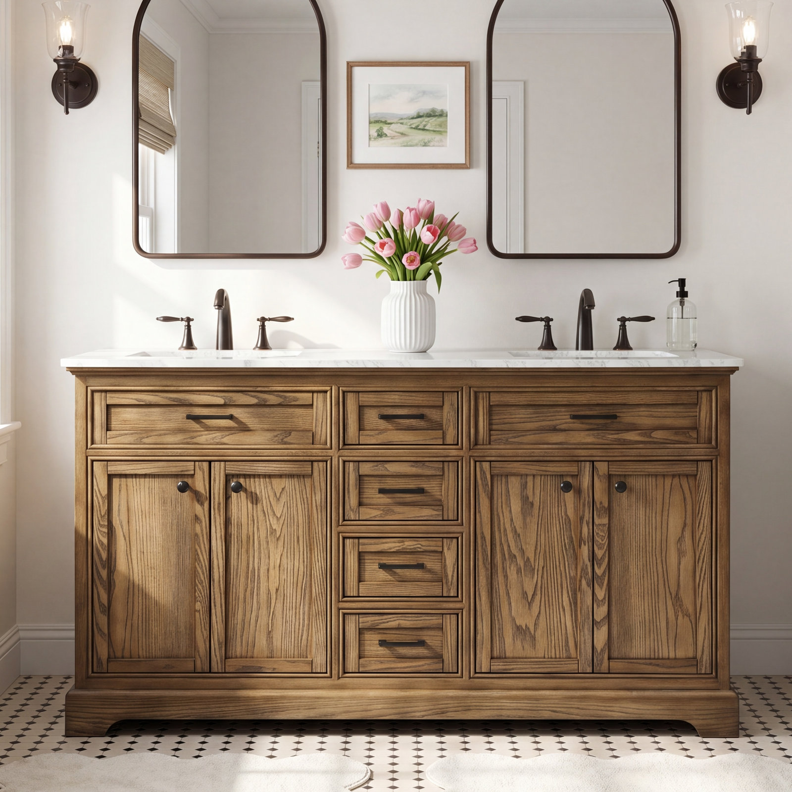 Hermes 60'' Double Bathroom Vanity, Natural Wood