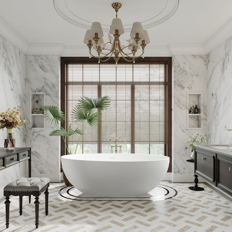 67" L x 39" W Freestanding Soaking Stone Bathtub