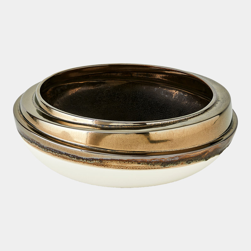 Bol décoratif à pile oblique réactive en bronze H 4 po x l 12 po x P 12 po