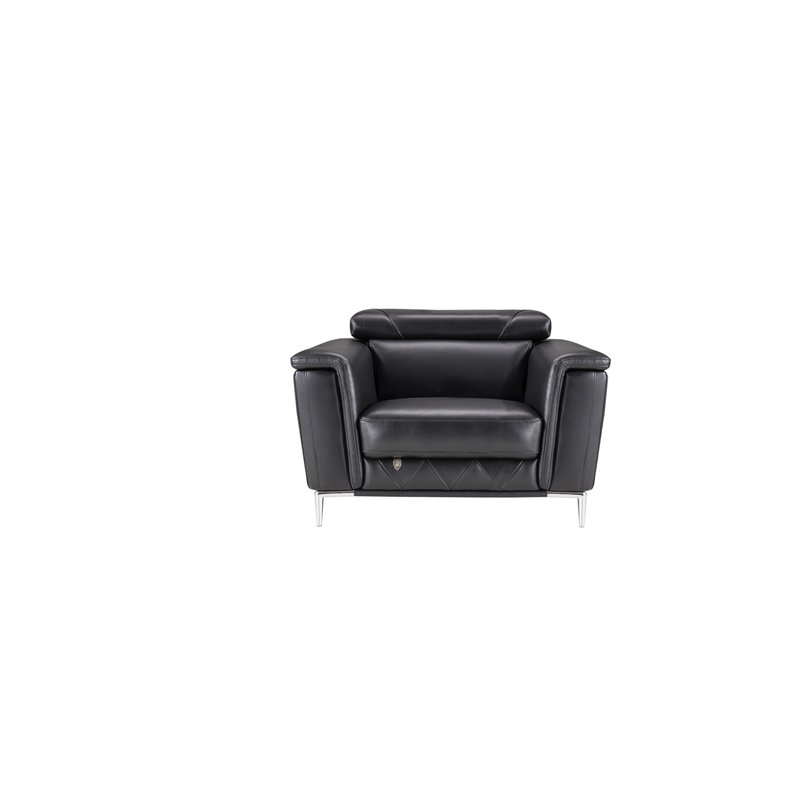 Fauteuil club en cuir à grain large 46 po Barnhan, Cuir véritable noir