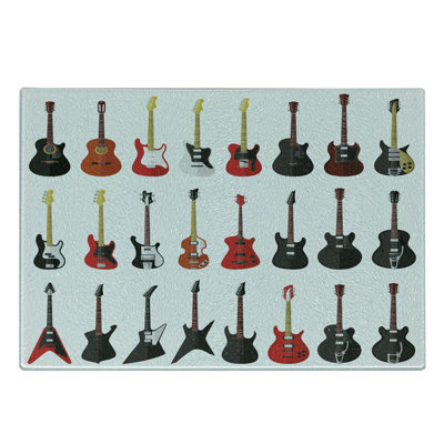 Ambesonne Guitar Tempered Glass Cutting Board Instruments Acoustic Vermilion White Black