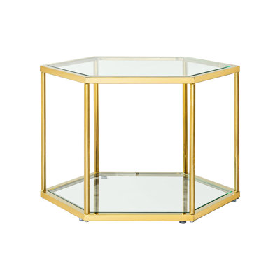 Table d'appoint en acier inoxydable doré avec verre trempé double couche, élégant pour la chambre à coucher, verre
