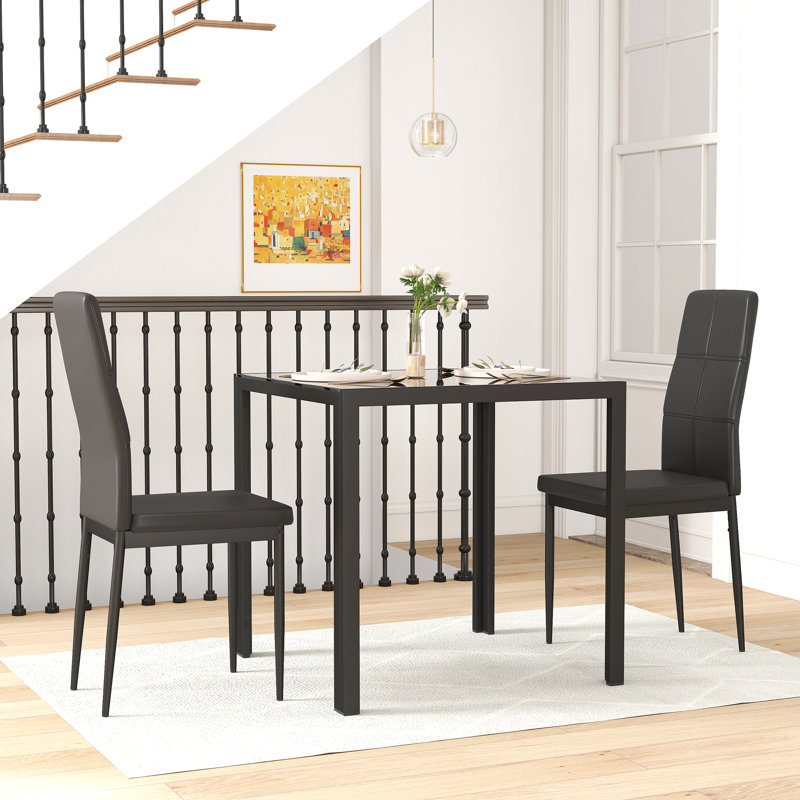 Table de cuisine rectangulaire en verre avec chaises, ensemble pour 2, Blanc