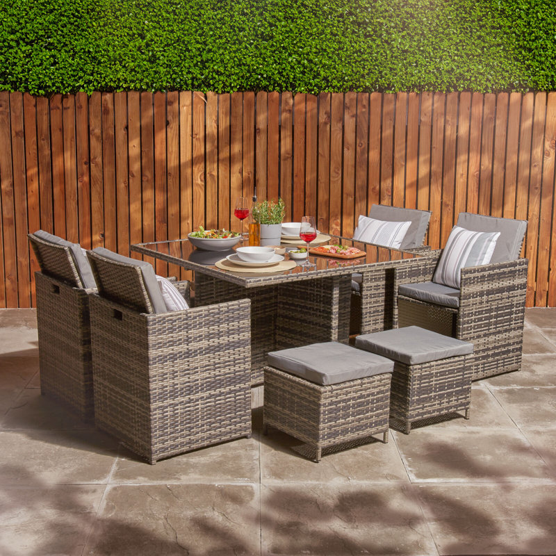 Bowery 8 - Person Patio Dining Set with Square Table , Cushions Included, Black