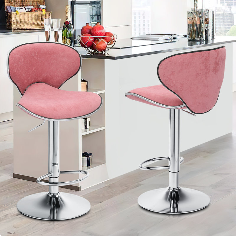 Pink Velvet Adjustable Swivel Counter Stools with Metal Frame, Set of 4
