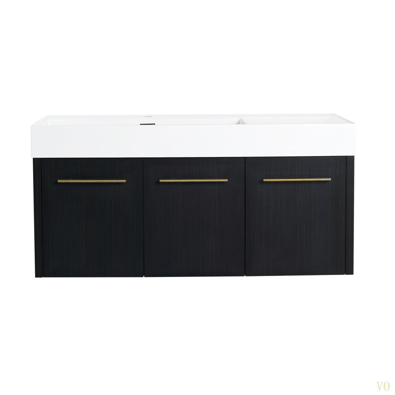 Meuble-lavabo mural 48 po avec lavabo, lavabo en résine à rebords épais, ensemble KD