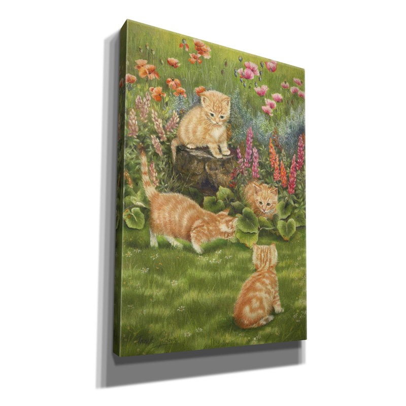 Chatons dans le jardin par Janet Pidoux, H 26 po x l 18 po x P 0,75 po