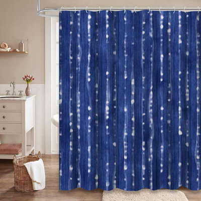 Rideau de douche abstrait à motif abstrait indigo bleu et bleu marine avec 12 crochets
