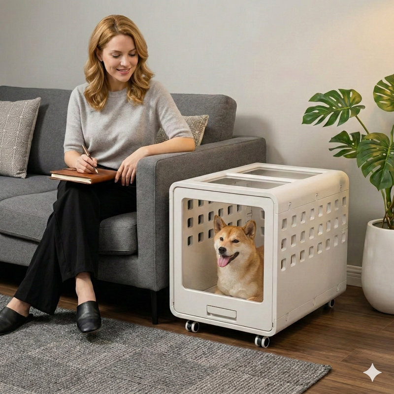 Acrylic Dog Kennel for Small to Medium Pets, Features Wheels for Mobility, Available in White and Transparent Finish