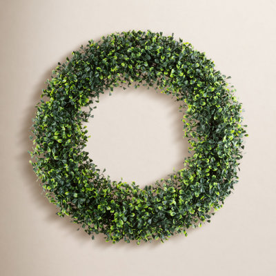 Inch Boxwood Wreath - Round UV Resistant Artificial Spring, Summer, Fall, or Winter Wreath - Indoor/Outdoor Wreaths for Front Door