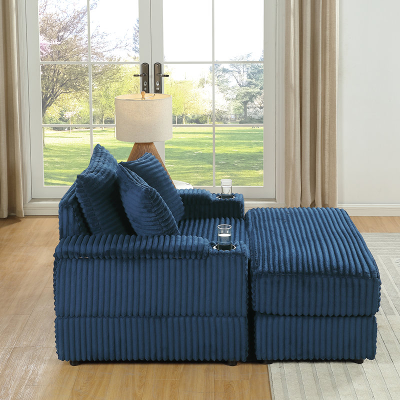 1 velours côtelé bleu avec coussins décoratifs et canapé profond pour le salon, tissu luxueux, structure en éponge haute, conception ergonomique, facilité d'assemblage