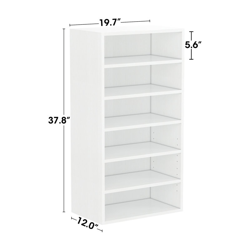 Shoes Rack, 6-Tier Free Standing Wood Closet Organizer Unit, 37.8" H x 19.7" W x 12" D, Ivory White
