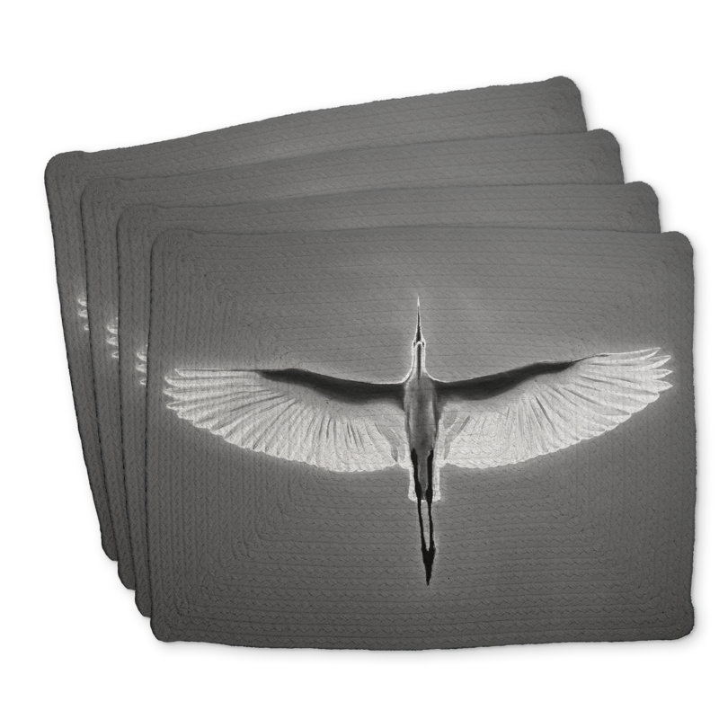 Ensemble de 4 napperons en polyester tressé - motif Great Blue Heron
