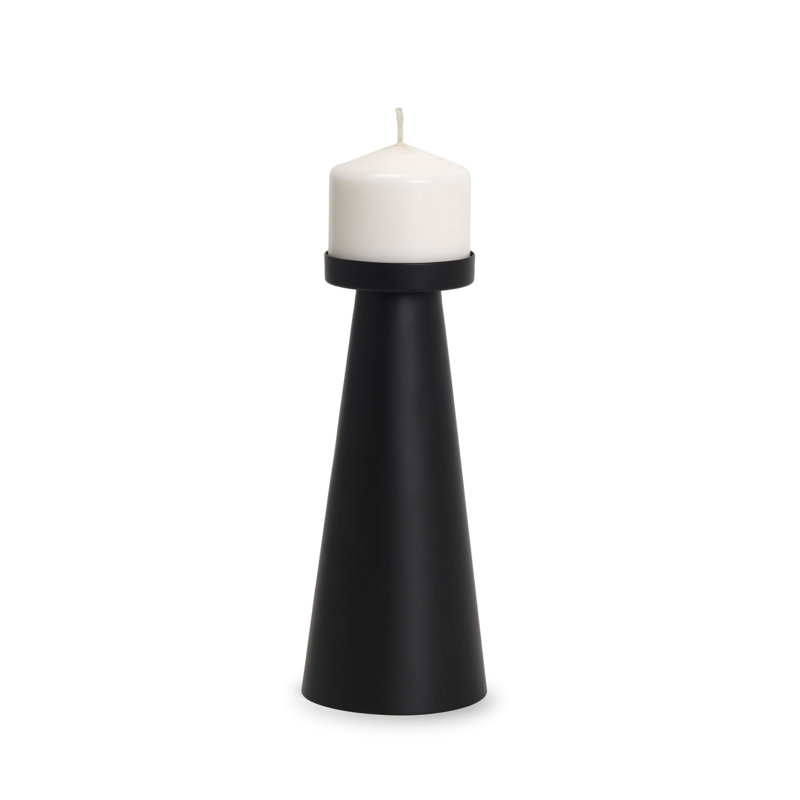 10" Black Metal Tabletop Pillar Candle Holder, 9.75" H x 4" W x 4" D