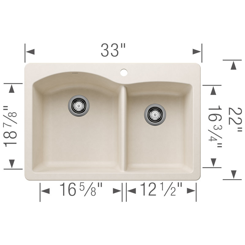 Diamond SILGRANIT 33" 60/40 Double Bowl Dual Mount Kitchen Sink, Soft White
