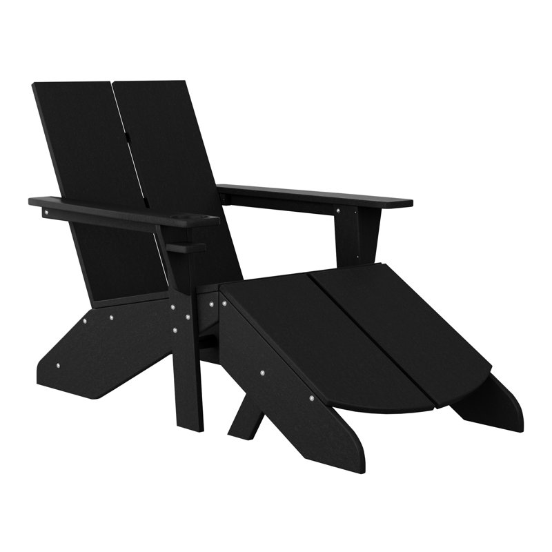 Modern Poly Adirondack Chair With Ottoman, Black
