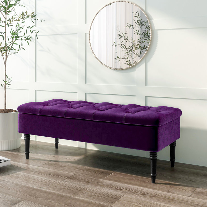 Peyton Upholstered Storage Bench, Dark Purple