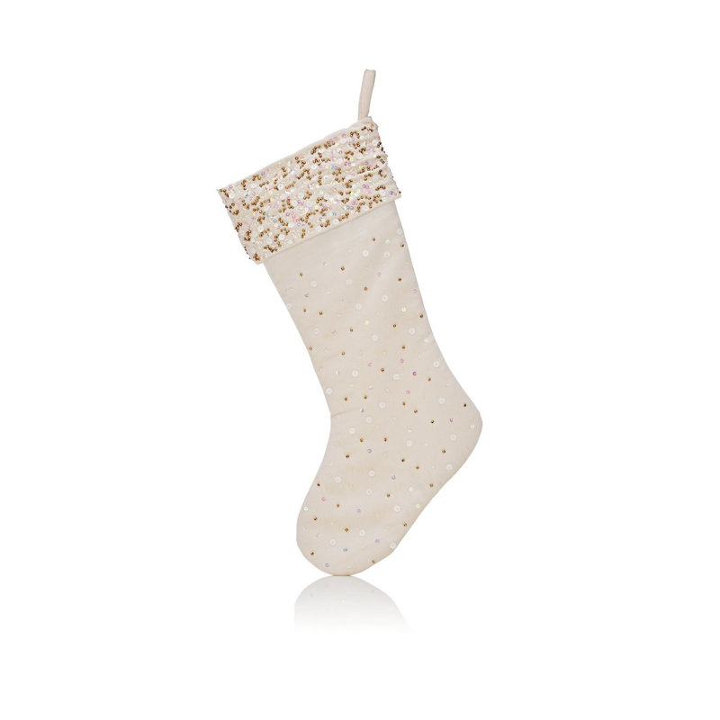 Handmade Velvet Christmas Stocking - White with Sequins