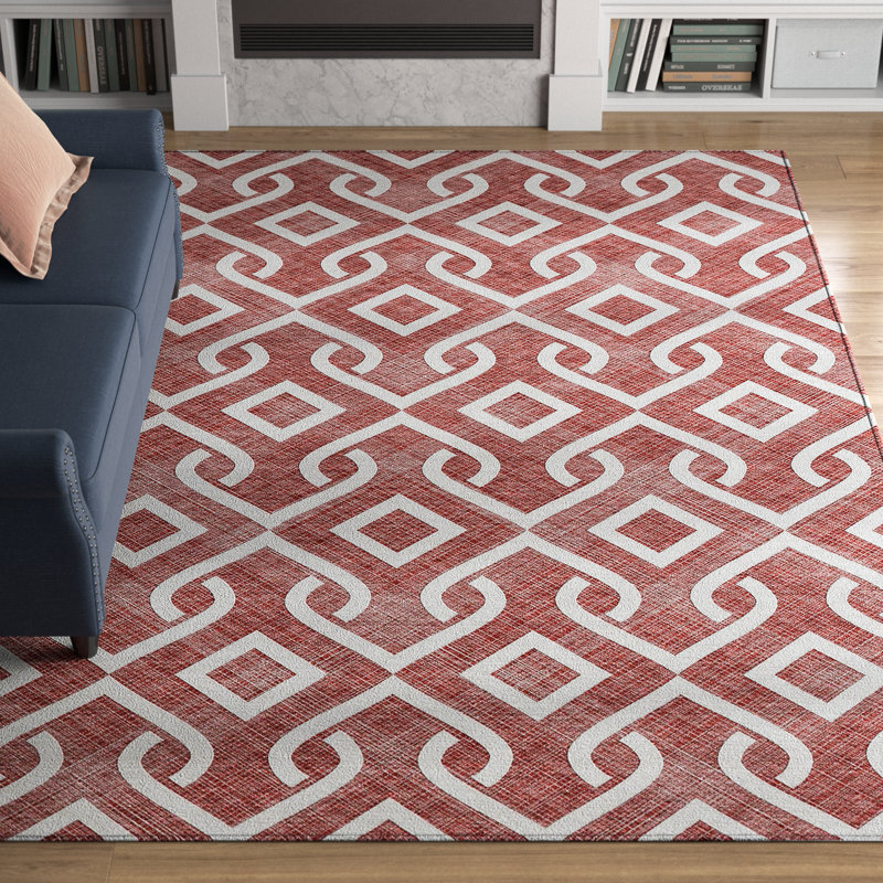 Kaylani Flatweave Washable Geometric Indoor / Outdoor Rug, Rectangle 9' x 12'
