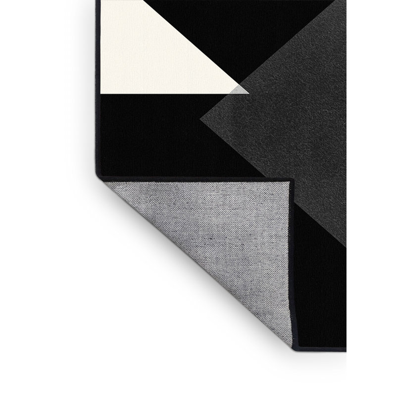 Tapis géométrique moderne et contemporain lavable à la machine gris Bensonhurst - Reliure noire, Carré 5 pi