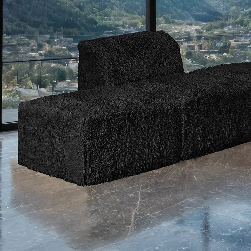 Canapé modulaire modulaire, Black faux fur,Foam