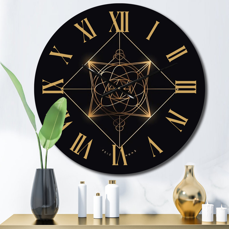 Or Visions géométriques sacrées sur fond noir I - Horloge murale géométrique moderne, Petit
