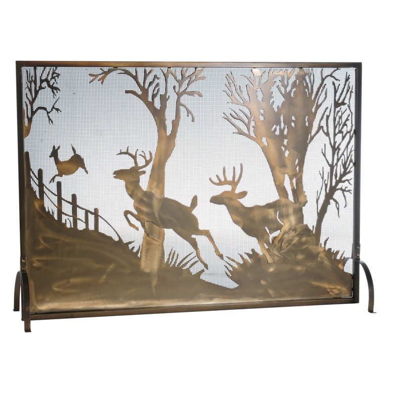 Deer on the Loose Single Panel Fireplace Screen