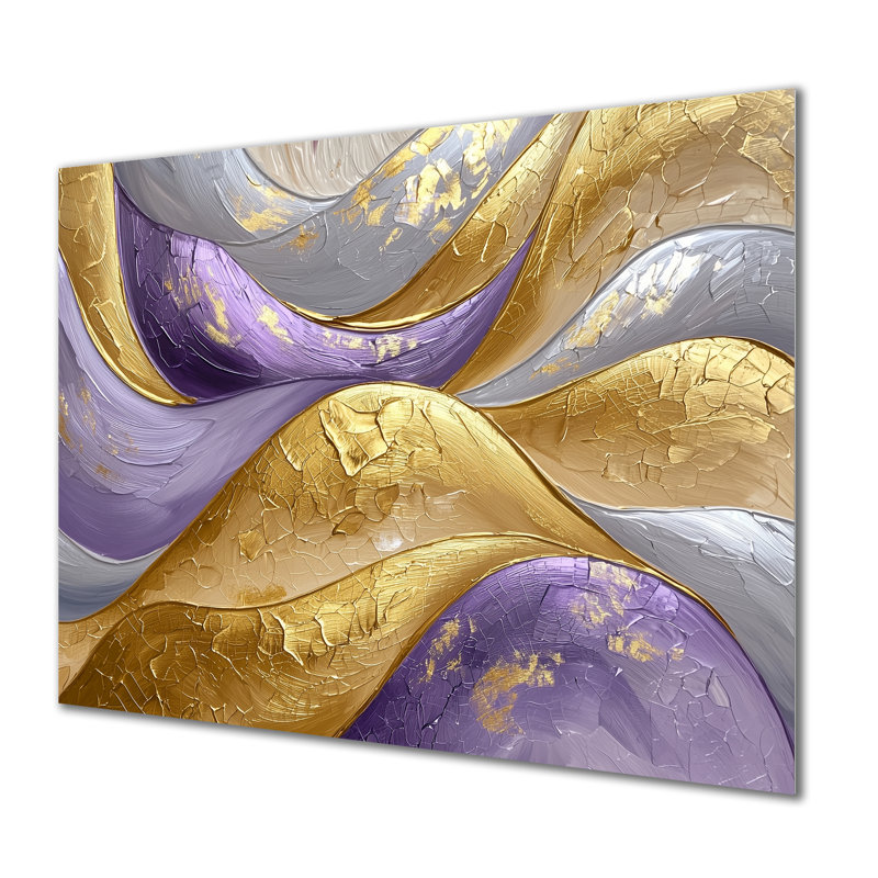 Abstrait doré lavande fractale vagues II - impression d'art moderne en métal, art mural moderne vagues en métal