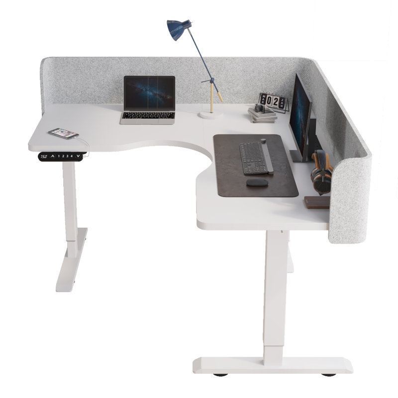 55" L-shaped Height-adjustable Standing Desk, White