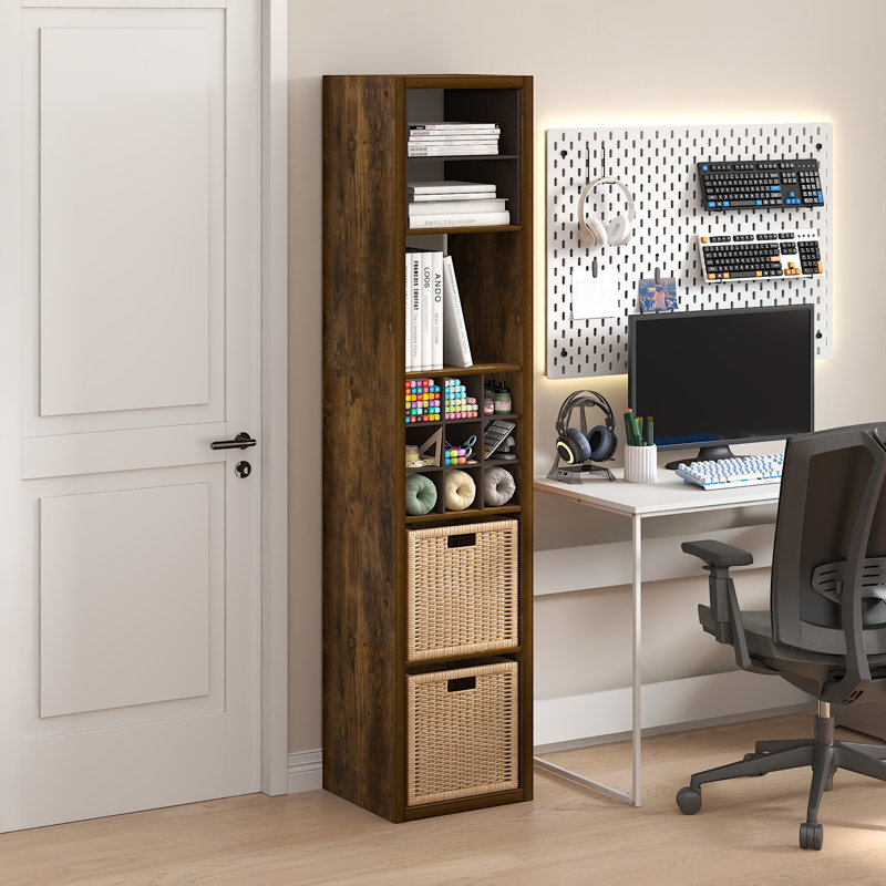 Organisateur de rangement Ebern Designs Darrington, (5 tablettes) H 71,93 po x l 15,87 po x P 14,57 po, Bois de pin ambré