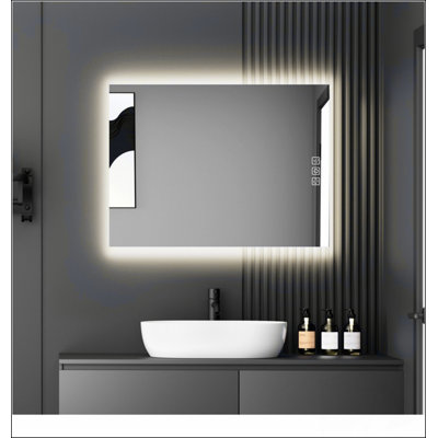 36 x 28 Inch LED Bathroom Mirror with Bright Backlight, 5 Minute Defog, Full HD Reflection, Stepless Dimmable, CRI90+, Memory Function, Anti-Fog