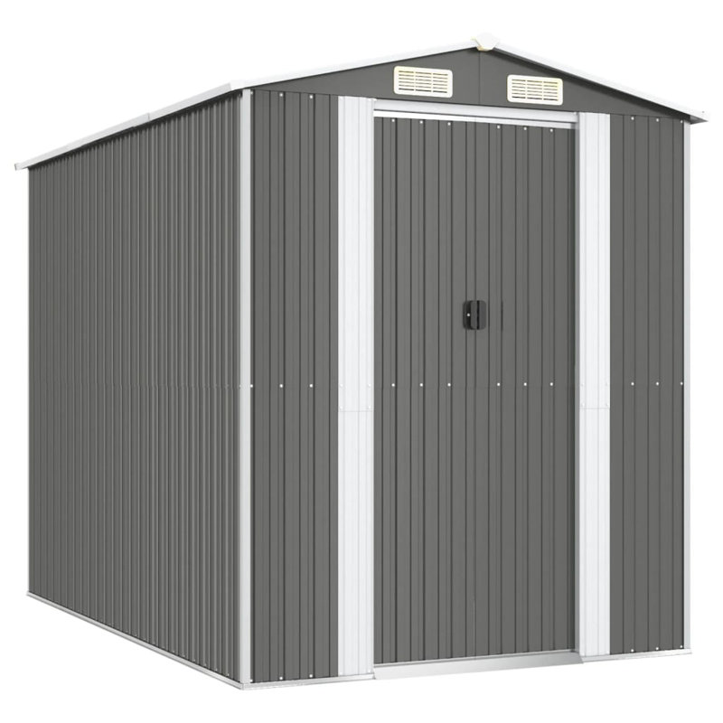 Galvanized Steel Apex Garden Shed, 223cm H x 192cm W x 274cm D, Light Grey