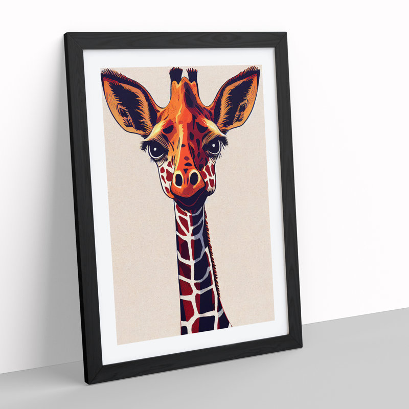 Animated Giraffe - Single Picture Frame Print, Black , 34cm H x 25cm W x 2cm D