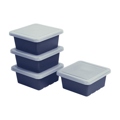 ECR4Kids Stackable Square Bins with Non-Snap Lids, Multipurpose Organization, 4-Pack