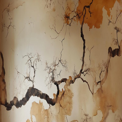 Papier peint abstrait à feuilles de bananier tropical, motif botanique peint à la main beige doux pour les intérieurs de salon, de chambre à coucher et de spa