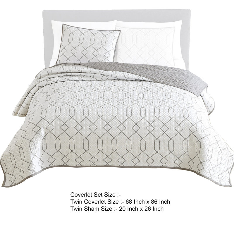 Jim Twin Size Reversible Geometric White and Gray Coverlet Set