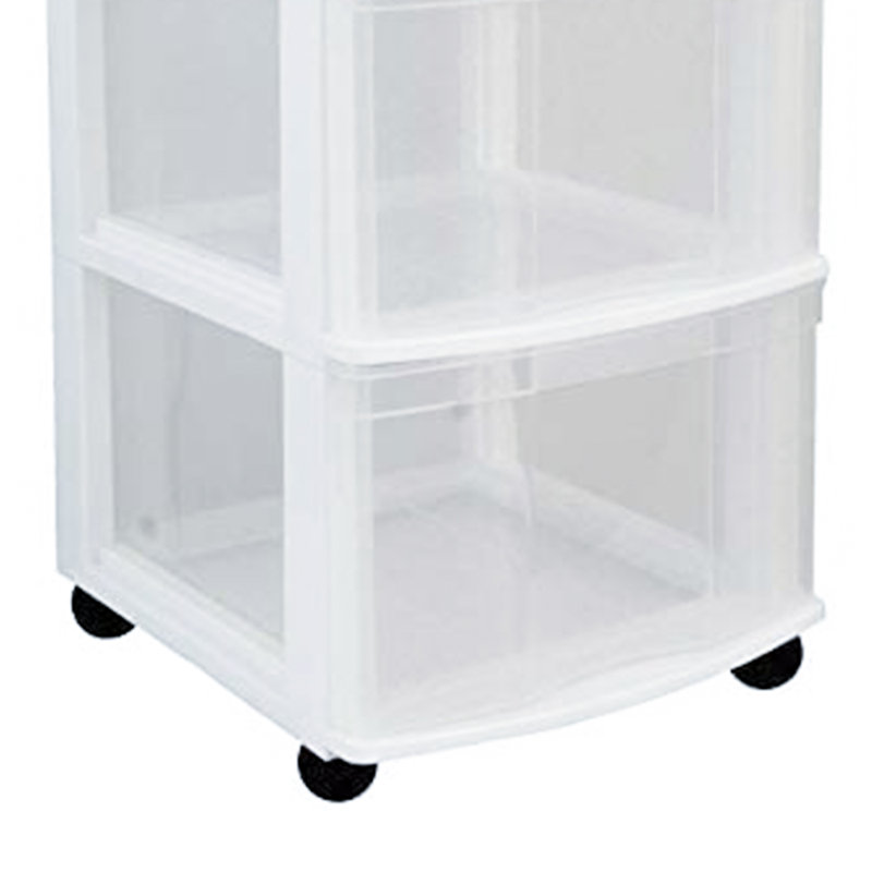 Système de coffre de rangement transparent à 3 tiroirs avec roulettes, blanc (paquet de 4)