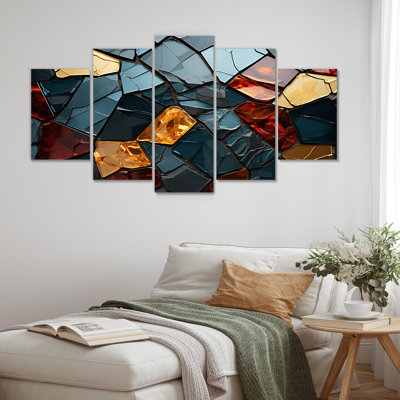 Cubic Mosaic Marble Tiles III - Art abstrait mural en marbre multipanel abstrait