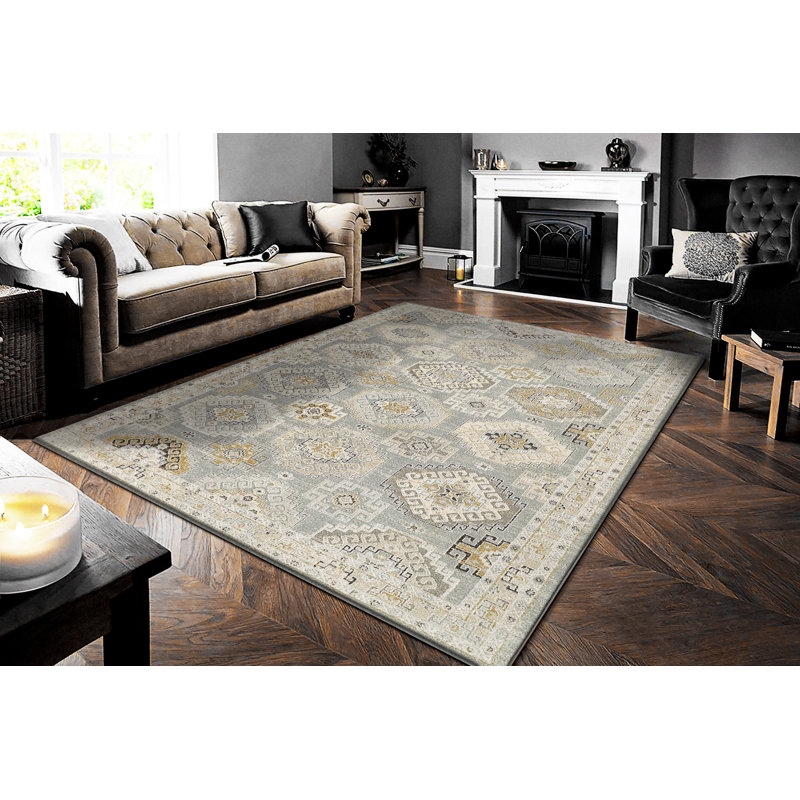 Annalise 7607-581 Bleu / beige / crème, Rectangle 3 pi 11 po x 5 pi 7 po