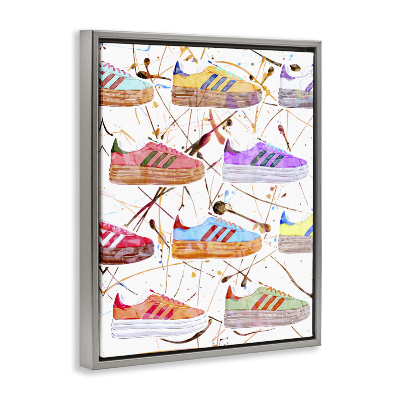 Toile abstraite abstraite encadrée par des espadrilles par Ziwei Li, Cadre flottant gris lustré, H 21 po x l 17 po