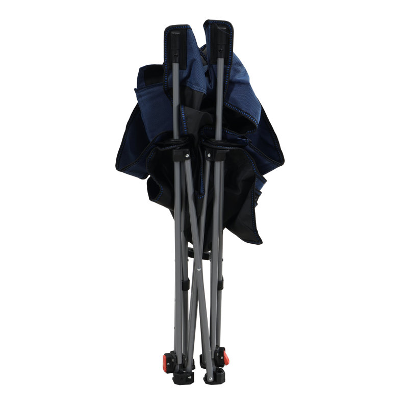 Dark Blue Outdoor Camping Chair, Folding, Portable, Adjustable Reclining With Three Levels, Cup Holder, Side Pockets, Carry Bag, For Beaches And Fishing Folding Reclining, Strong Frame, Ideal