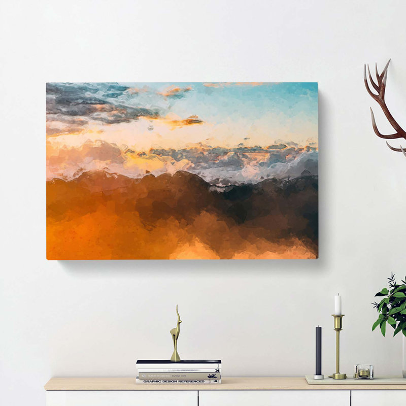 Orange Clouds Above The Mountains In Abstract - Wrapped Canvas Painting, 35cm H x 50cm W x 3cm D
