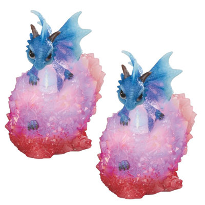 "Ensemble de 2 pièces" ICE ARMOUR 6 "H LED bleue mignonne dragon sur glaçon Figurine Sculpture Décoration d'ornement Maison / Pièce et Idées cadeaux parfaites pour la pendaison de crémaillère, les Fêtes et les Anniversaires