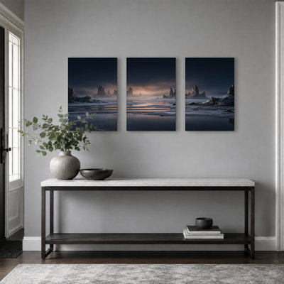 «Desert Rock Formations at Dusk», ensemble de 3 toiles murales