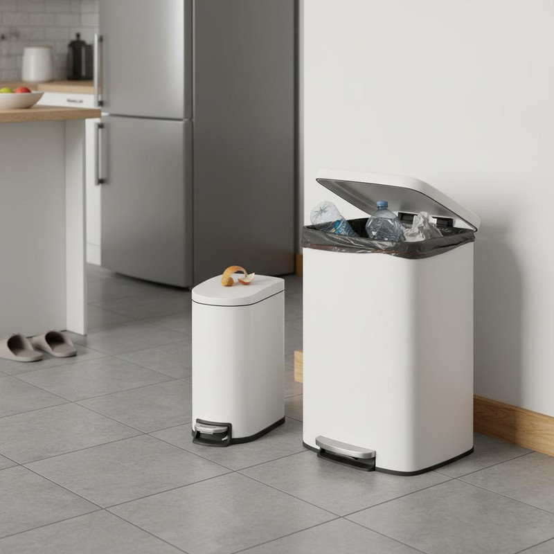 Ensemble de bacs en métal 13 gallons + 2,6 gallons, poubelles à pédale en acier inoxydable avec seaux intérieurs et poignées et finition antirouille, poubelle de cuisine pour la cuisine, le bureau et la salle de bain
